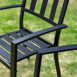 5pc Outdoor Dining Set With Stackable Chairs & Round Metal Table - Black - Captiva Designs: Weather-Resistant Patio Set -VIDAXL Sale Store GUEST 507da290 6ab2 4b97 8418 5c88a3d8e604