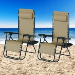 Lavish Home Zero Gravity Chairs Folding Recliners, Set Of 2, Beige -VIDAXL Sale Store GUEST 51b404d8 470c 471f a7c8 3e8341eaba09