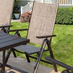 7pc Outdoor Dining Set With 7 Position Adjustable Folding Chairs & Metal Rectangle Table With Umbrella Hole - Gray/Black - Captiva Designs -VIDAXL Sale Store GUEST 51d75cd0 3316 4b51 a213 f5310285372c