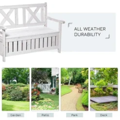 Resenkos Garden Bench, Patio Bench,Outdoor Storage Bench 2-Person Backyard Patio Bench With Louvered Side Panels, White