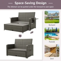 Costway Patio Rattan Daybed Set Wicker Loveseat Sofa With Ottoman & Retractable Side Tray -VIDAXL Sale Store GUEST 54b291d0 ef52 496e ab38 9727eba12af1