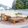 5 Piece Outdoor Corner Patio Sofa Set,L-Shaped Wood Garden Sectional Sofa Set,Patio Conversation Set With Cushions And Coffee Table-Coolbibila