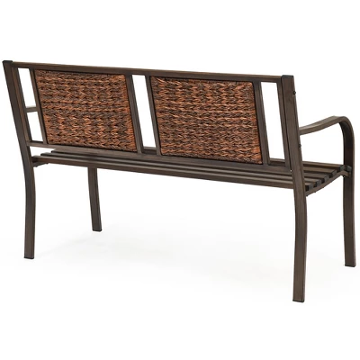 Costway Patio Garden Bench Steel Frame Rattan Backrest Park Yard Outdoor Porch Furniture 7 Costway Patio Garden Bench Steel Frame Rattan Backrest Park Yard Outdoor Porch Furniture - Image 7