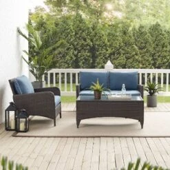 Kiawah 3pc Outdoor Wicker Conversation Set Blue - Crosley -VIDAXL Sale Store GUEST 57d6ff22 c1b6 4f2b a951 6ba6143c0523
