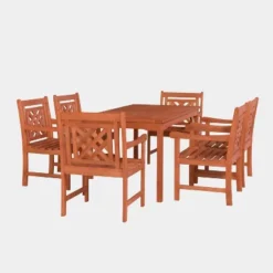 Malibu 7pc Rectangle Wood Outdoor Patio Dining Set - Tan - Vifah