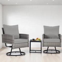3-Piece Wicker Patio Furniture Set, Rattan Swivel Chairs With Coffee Table, Outdoor Seating For Porch, Balcony, Or Garden –Wicker With Cushions -VIDAXL Sale Store GUEST 58aa9531 1552 4114 9a87 214d5eaa9acc