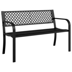 VidaXL 46.9" Black Powder-Coated Steel Garden Bench - Outdoor Patio Seating With Armrests, Easy Assembly For Garden/Patio -VIDAXL Sale Store GUEST 58ae50cc f470 498e a119 46af37120775