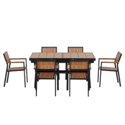 7 PCS Outdoor Dining Set With 6 Chairs, Extendable Table (62.9" To 82.6"), Adjustable For Personalized Arrangements, Black/Camel - ModernLuxe -VIDAXL Sale Store GUEST 58c18e44 2dcf 4f6b b6e0 4f0999c2602b