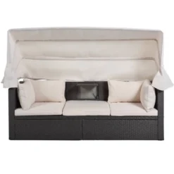 4pc Outdoor Wicker Rectangle Daybed With Canopy & Cushions - Beige - GODEER -VIDAXL Sale Store GUEST 59cd7e55 8ac4 4740 82a9 1fda57840d75