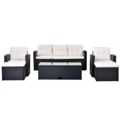 6pc Wicker Patio Conversation Set With Sofa, Arm Chairs, Ottomans & Coffee Table - Black/Beige - GODEER 24 6pc Wicker Patio Conversation Set With Sofa, Arm Chairs, Ottomans & Coffee Table - Black/Beige - GODEER -VIDAXL Sale Store GUEST 5a085aeb 68e9 4d4a b393 9eb8eed4f49d