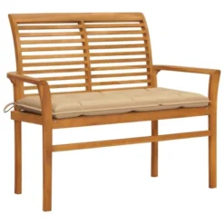 VidaXL Patio Bench With Beige Cushion 44.1" Solid Teak Wood - Beige