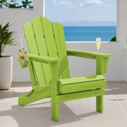 HYLEORY HDPE Folding Adirondack Chair With 2 Cup Holder - Composite Adirondack Chair