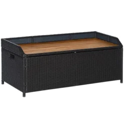Outsunny Outdoor Storage Bench Wicker Deck Boxes With Wooden Seat, Gas Spring, Rattan Container Bin With Lip, Ideal For Storing Tools, Accessories And Toys -VIDAXL Sale Store GUEST 5b451506 59d2 44a6 b685 e19bba13d0b5