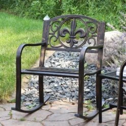 Sunnydaze Decor Sunnydaze Traditional Fleur-de-Lis Design Cast Iron And Steel Outdoor Rocking Chair