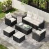 6 Piece Wicker Patio Furniture Sets,Sectional Sofa Set With Coffee Table,Modern Outdoor Garden Sofa Set With Ottomans And Cushions-Coolbibila