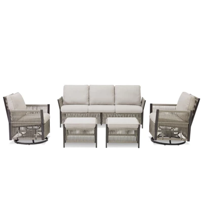 Buenhomino 5-Piece Patio Set – Sofa, 2 Swivel Chairs & 2 Ottomans, UV-Resistant Resin Wicker With Powder-Coated Steel Frame 8 Buenhomino 5-Piece Patio Set – Sofa, 2 Swivel Chairs & 2 Ottomans, UV-Resistant Resin Wicker With Powder-Coated Steel Frame - Image 8