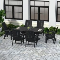 WestinTrends 7 Piece Outdoor Patio Dining Table And Modern Adirondack Armchair Set
