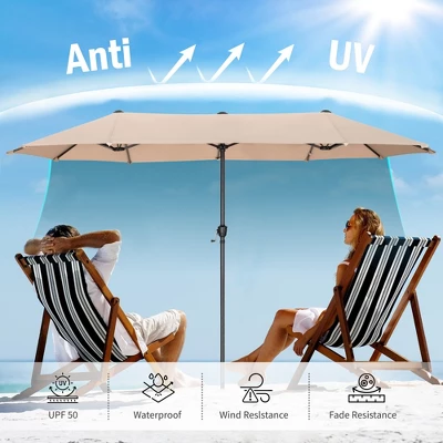 Captiva Designs 8pc Patio Dining Slat-top Rectangle Table & Stackable Steel Chairs & 13ft Large Umbrella 10 Captiva Designs 8pc Patio Dining Slat-top Rectangle Table & Stackable Steel Chairs & 13ft Large Umbrella - Image 10