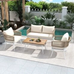 GlasFlength Patio Seating Sets, Transform Outdoor Space With Comfort And Relax In Style, Premium Outdoor Lounge Sets, Beige, 51.2"*27.8"*28"