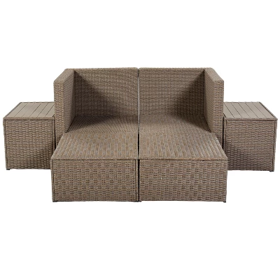 Outdoor Patio 6-Piece PE Wicker Sectional Sofa With 2 Coffee Tables, Brown Wicker + Beige Cushions - ModernLuxe 7 Outdoor Patio 6-Piece PE Wicker Sectional Sofa With 2 Coffee Tables, Brown Wicker + Beige Cushions - ModernLuxe - Image 7