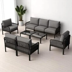 6-Piece Modular Outdoor Sofa Set With Cushions, Coffee Table & Removable Covers, Outdoor L-Shaped Sectional Sofa Set For Patio -VIDAXL Sale Store GUEST 609dc825 e5bf 4ba6 9472 07f190e005cb