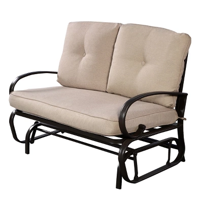 Tangkula Patio Loveseat Bench Steel Frame Furniture Rocking Bench With Cushions Outdoor 8 Tangkula Patio Loveseat Bench Steel Frame Furniture Rocking Bench With Cushions Outdoor - Image 8