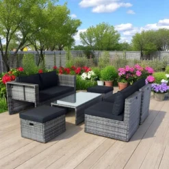 Mshliw 6-Piece Patio Wicker Sectional Conversation Set With Space-Saving Design, Grey Wicker & Black Cushions For Outdoor, Backyard, Or Patio -VIDAXL Sale Store GUEST 61a05007 40f3 4cfe 8cbc 8398bb5dc96b