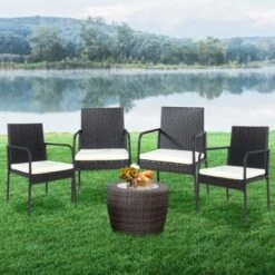 Tangkula 4 PCS Patio All-Weather Wicker Rattan Dining Chairs Outdoor Arm Cushioned Seats Armrest Garden -VIDAXL Sale Store GUEST 627f203d 180c 4971 a574 d4ba53c2600b