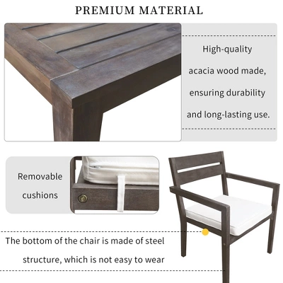 7-Piece Outdoor Dining Set, All-Weather Patio Furniture Set With Dining Table And Chairs, Acacia Wood Frame - ModernLuxe 5 7-Piece Outdoor Dining Set, All-Weather Patio Furniture Set With Dining Table And Chairs, Acacia Wood Frame - ModernLuxe - Image 5