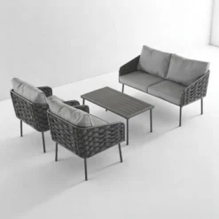 4-Piece Outdoor Patio Furniture Set With Rope Woven Chairs, Loveseat, Plastic-Wood Coffee Table, Water-Repellent Cushions & Rust-Resistant Frame -VIDAXL Sale Store GUEST 62a07558 1eec 4771 9117 35c721110f09