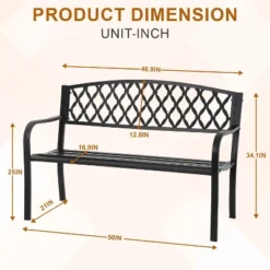 FDW Garden Bench 50 Inch Park Bench Metal Outdoor Benches Weather-Resistant For Lawn Yard Porch Work Entryway, Black -VIDAXL Sale Store GUEST 6327b7c2 4316 4a76 9b08 f84ec10a48a5