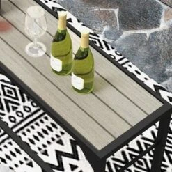 Outsunny Outdoor Bar Table, 47" Patio Bar Height Table With Built-In Bottle Opener, Plastic Top With Wood Grain And Steel Frame, Light Brown -VIDAXL Sale Store GUEST 6385544d 5d1f 4151 824b 1ce597872288