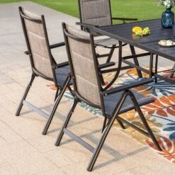 7pc Outdoor Dining Set With 7 Position Adjustable Folding Chairs & Metal Rectangle Table With Umbrella Hole - Gray/Black - Captiva Designs -VIDAXL Sale Store GUEST 63d5b8fe abff 4bb1 8798 17a19cde9002