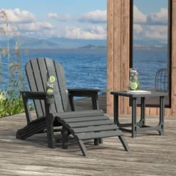 WestinTrends Azura 3-Piece HDPE Outdoor Patio Adirondack Chair With Ottoman And 18" Side Table Set, Gray