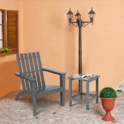 Costway 3PCS Patio Adirondack Chair Side Table Set Solid Wood Garden Deck Grey