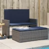 VidaXL Patio Bench With Cushions And Footstool – Outdoor Loveseat Sofa Bed, Gray Poly Rattan – Garden, Patio, Deck Furniture