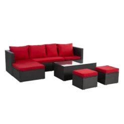GlasFlength 7PCS Patio Seating Rattan Furniture Set Sectional Sofa Cushioned Garden, Tempered Glass Table, Black, 44.88"*27.56"*12.99" -VIDAXL Sale Store GUEST 661cadab 5084 4260 9b6b 5bcf75bbb82b