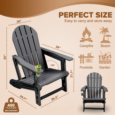 Vulcan Adirondack Chair - HDPE Weather Resistant, No Tools And Hardware Required 5-Minute Assembly, Patio, Firepit Or Lawn Chairs, Black 3 Vulcan Adirondack Chair - HDPE Weather Resistant, No Tools And Hardware Required 5-Minute Assembly, Patio, Firepit Or Lawn Chairs, Black - Image 3