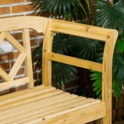Outsunny Three-Seater Outdoor Patio Bench, Three-Person Wooden Bench With Wingback Backrest And Armrests, Slatted Seat, Natural -VIDAXL Sale Store GUEST 6732f154 c463 48ea 91eb 02d2693a69ca