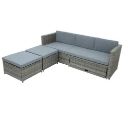 4pc Outdoor Wicker Conversation Sectional Set With Cushions - Gray - GODEER -VIDAXL Sale Store GUEST 67c26f76 9d9a 440d 8a84 bf5b617aa079