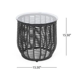 15.5'' Round Rattan Side Table With Tempered Glass Top,Boho Outdoor Accent Table For Patio Or Balcony-Cuddlewood 10 15.5'' Round Rattan Side Table With Tempered Glass Top,Boho Outdoor Accent Table For Patio Or Balcony-Cuddlewood -VIDAXL Sale Store GUEST 67f64902 a4b2 4fea 91df d8902437f0bd