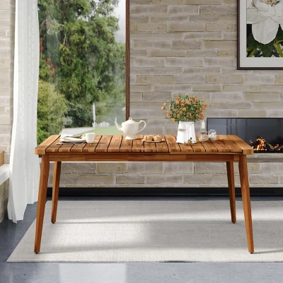 8-Person Acacia Wood Outdoor Dining Table, Rectangular Farmhouse Patio Dining Table For Garden, Backyard, Deck Or Porch-Maison Boucle 7 8-Person Acacia Wood Outdoor Dining Table, Rectangular Farmhouse Patio Dining Table For Garden, Backyard, Deck Or Porch-Maison Boucle - Image 7