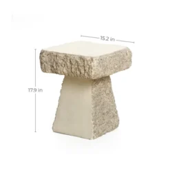 LuxenHome Outdoor Side Table, 18" Rock Square Cement Side Table For Patio, Small Concrete Accent End Table For Balcony, Garden Stool Off-White -VIDAXL Sale Store GUEST 68cfb4d0 6dbd 4695 a63d ad6aa9223af4