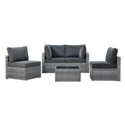 Venice 5pc Wicker Outdoor Patio Furniture Set Conversation Sofa With A Table And Cushions