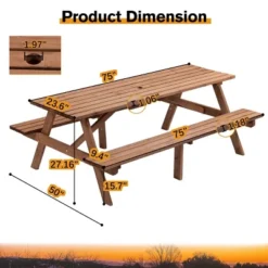 Wooden Picnic Table,Outdoor Camping Dining Table With 2 Seats,2 Built-in Benches,Patio Dining Set -Maison Boucle -VIDAXL Sale Store GUEST 69795d5f aad4 48d2 a0e3 b08e9b4c6967