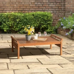 Stamford Eucalyptus Wood Rectangular Outdoor Coffee Table - Natural - Alaterre Furniture