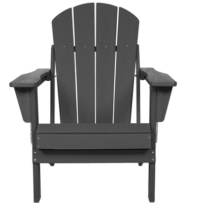 Akoasm Composite Foldable Wood Texture Adirondack Chair With Dual Cup Holder-Gray 3 Akoasm Composite Foldable Wood Texture Adirondack Chair With Dual Cup Holder-Gray - Image 3