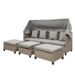 4pc Outdoor Adjustable Wicker Sectional Set With Canopy & Table - GODEER -VIDAXL Sale Store GUEST 6be8053e c17f 4c1d bb04 e4de924aa441