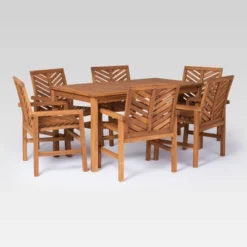 7pc Slatted Chevron Acacia Patio Dining Set - Saracina Home -VIDAXL Sale Store GUEST 6c5a38cb 01f2 4a50 903c b27f64f7a8ce