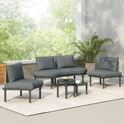 YOOCOZZ PE Wicker Rattan 6-Piece Patio Sectional Sofa With 2 High-Low Coffee Tables Having Tempered Glass 11 YOOCOZZ PE Wicker Rattan 6-Piece Patio Sectional Sofa With 2 High-Low Coffee Tables Having Tempered Glass - Image 11